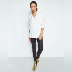 Michael Lauren White High Low Button Down Tunic Shirt‎ Long Back Size M NEW